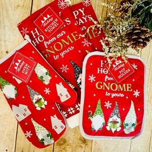 “Happy Holidays From Our Gnome to Yours” 4Pc Kitchen Set